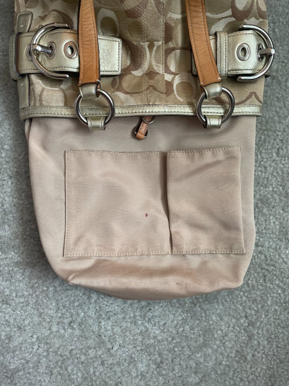 Vintage Coach Y2K Tan/Silver Optic Signature Canvas Tote Shoulder Bag 0498 💿 - Picture 10 of 16